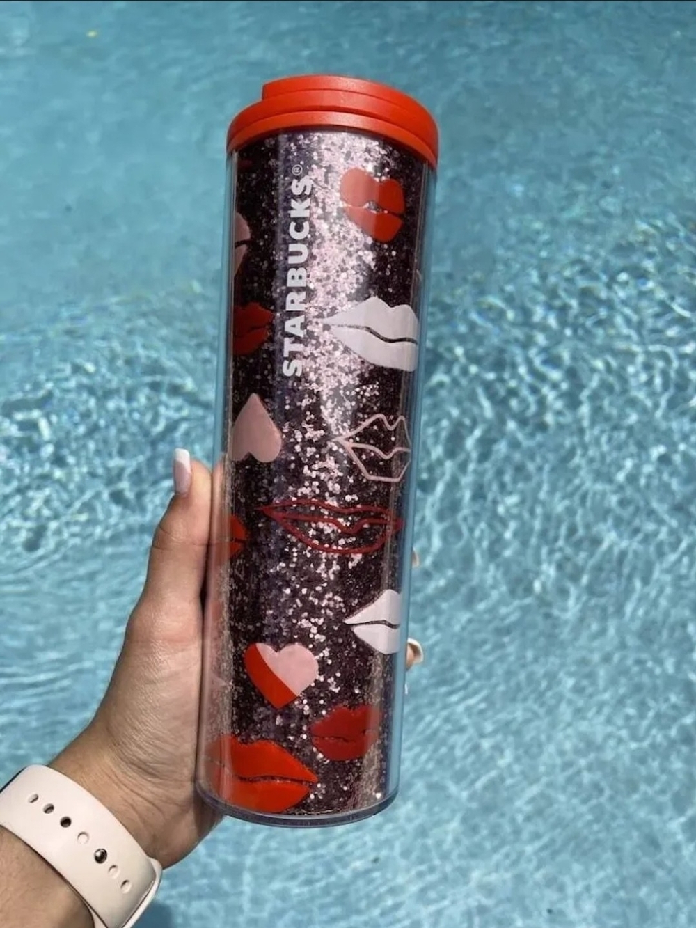 Starbucks Ltd. Edition 16oz Red Lip Print Glitter Tumbler